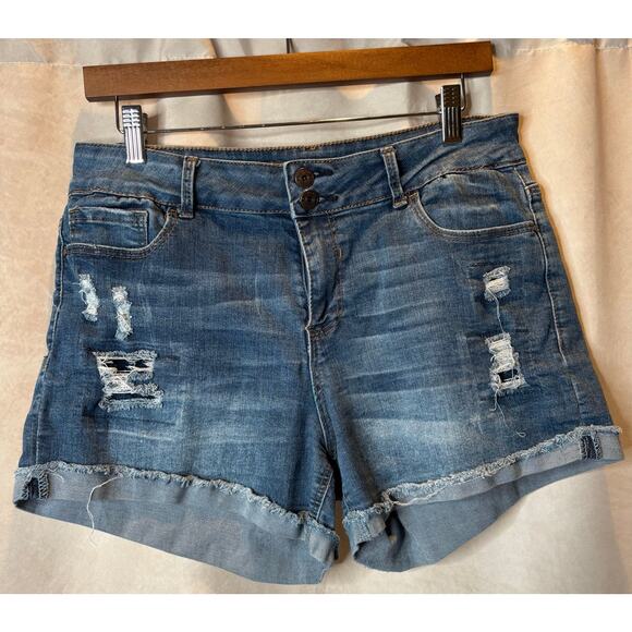Vanilla Star Mid Rise Junior's Distressed Jean Shorts Size 13 - Picture 1 of 4